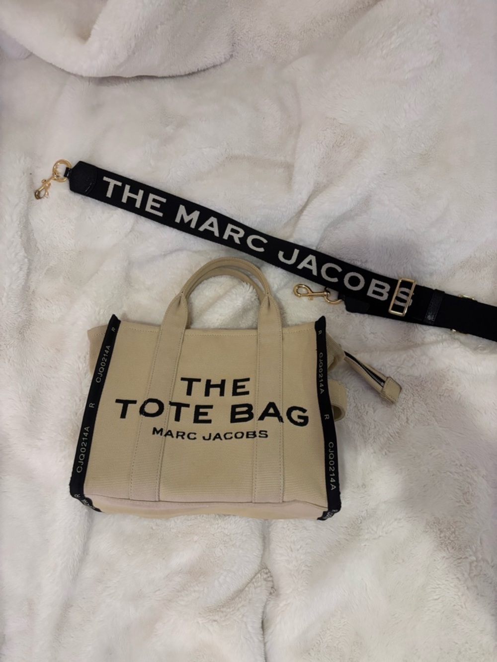 Marc Jacobs Beige Canvas 'The Tote Bag' with Black Logo Strap